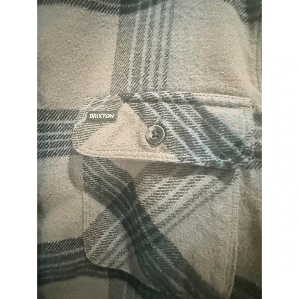 Brixton Flannel Shirt Men Medium Grey Blue Plaid Long Sleeve Button‎ Up